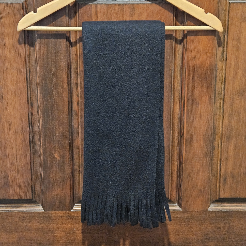 Classic Black Fleece Scarf | Soft Winter Scarf | Fringe Trim | Unisex